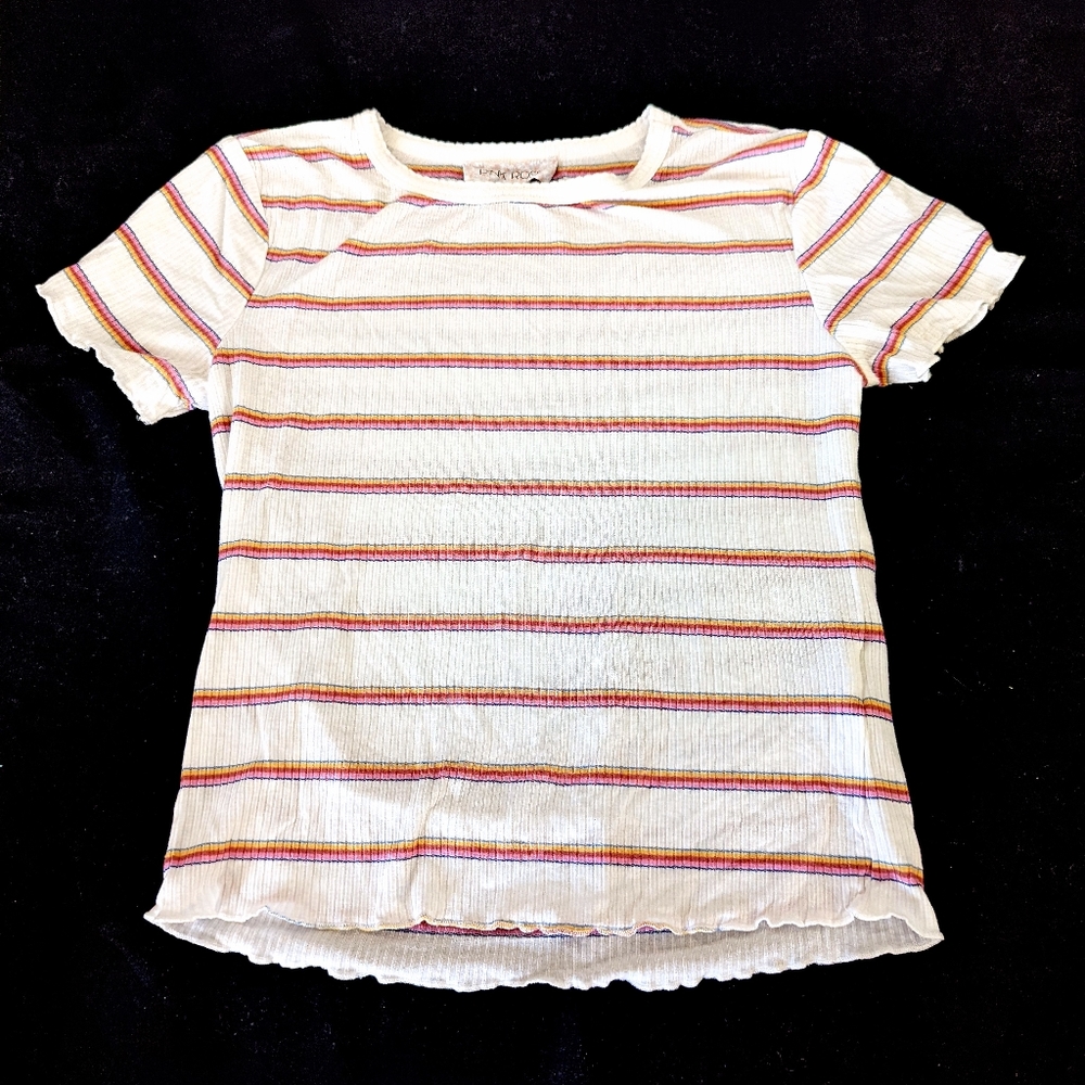 Cute White T Shirt with Rainbow Stripes